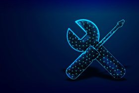 Tuning Tools and configuration symbols, Abstract Low poly wireframe mesh design. Dot and Line connection. Vector Illustration / Background